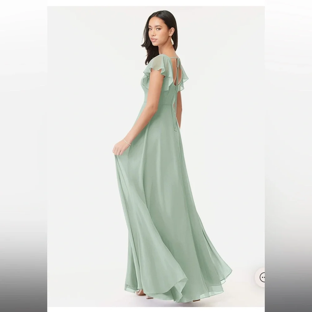 Light Green/Agave A-Line Ruffled Chiffon Floor Length Azazie Bondi Dress - Picture 4 of 8